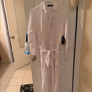 New York & Company White Long-Sleeve Jumpsuit